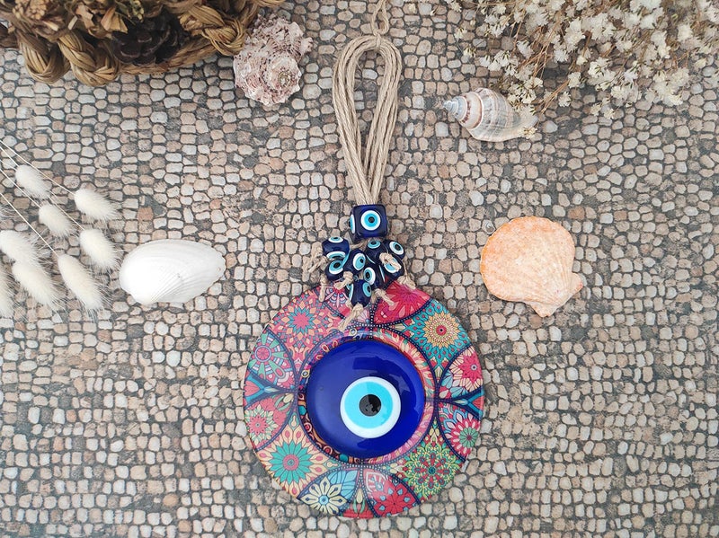 Erbulus Evil Eye Decor Mandala Wall Hanging - 5.1" Wooden Circle - Turkish Nazar Amulet - Evil Eye Protection Charm - Wall Art Amulet in a Box - Image 3